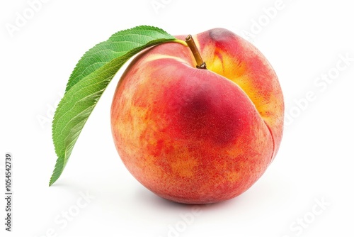 Isolated peach with leaf on white background