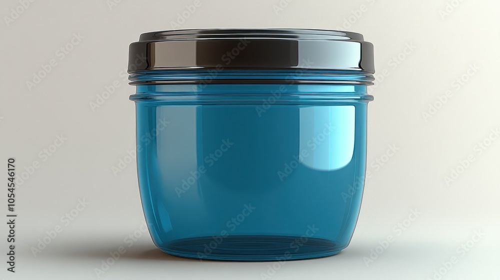 Blue glass jar with black lid on white background. Blue glass jar with black lid on white background.