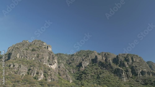 Aerial view of the mountains of Amatlán and Tepoztlán in the state of Morelos, Mexico. Horizontal video with drone. Travel and vacation concept