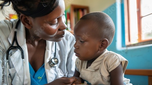 A doctor performing a routine check-up on a young child