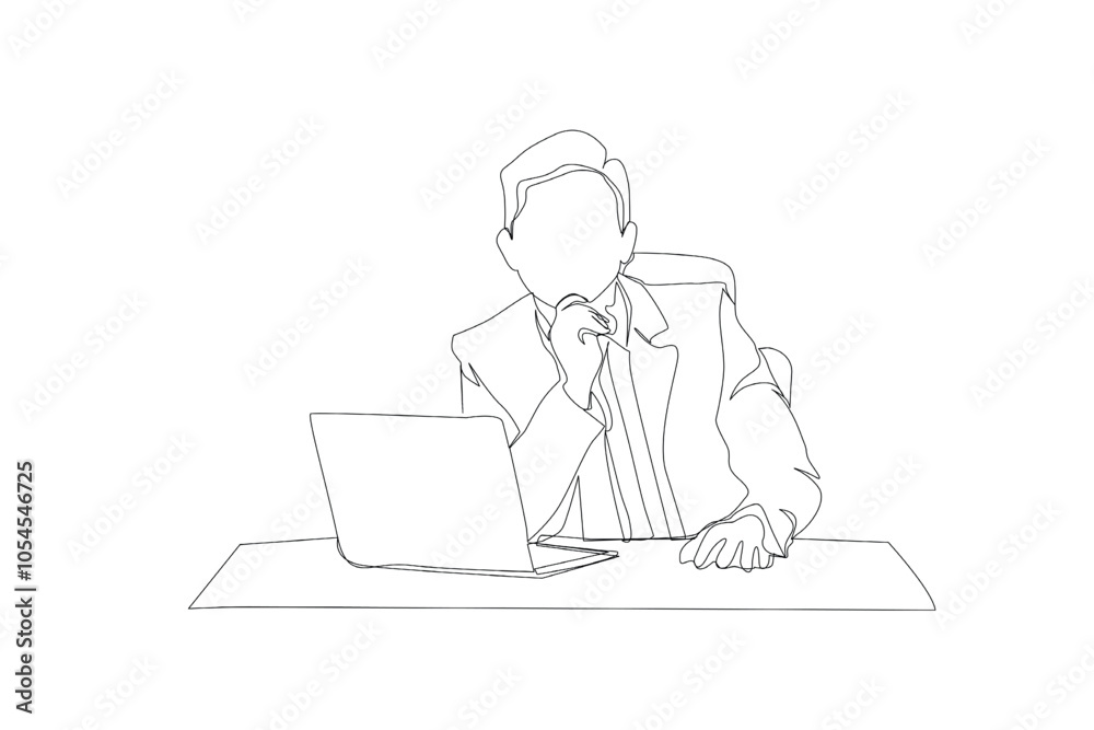 a man thinks about business ideas on a laptop a man thinks about business ideas on a laptop