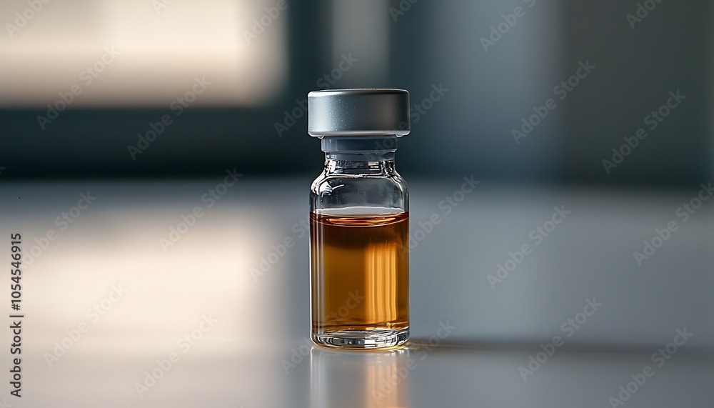 Vial of medication displayed against a clean surface. Vial of medication displayed against a clean surface.