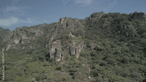 Aerial view of the mountains of Amatlán and Tepoztlán in the state of Morelos, Mexico. Horizontal video with drone. Travel and vacation concept