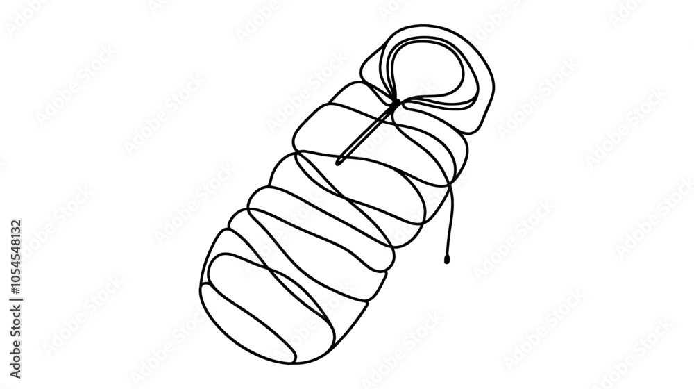 One continuous line illustration of a sleeping bag, isolated on white background. One continuous line illustration of a sleeping bag, isolated on white background.