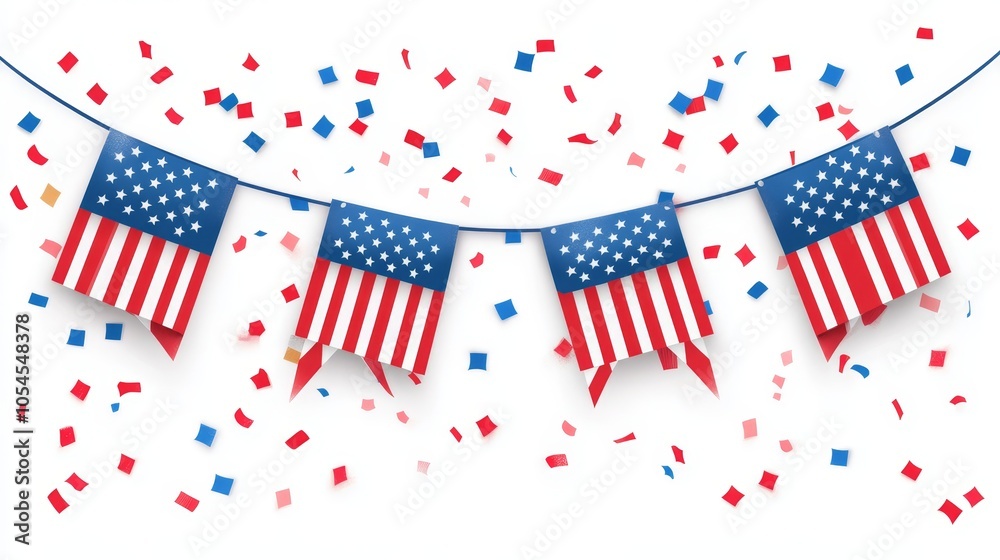 Obraz premium Festive American Flag Banners with Confetti for Celebrations