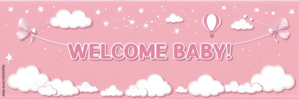 Bright welcome baby banner, bringing joy to celebrate a baby arrival. Bright welcome baby banner, bringing joy to celebrate a baby arrival.