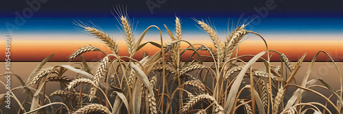 Golden wheat stalks against a sunset sky  evoking a sense of harvest and tranquility   