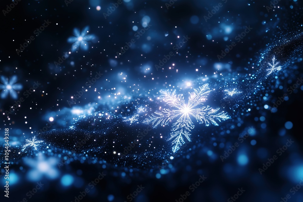 Obraz premium Glowing snowflake in galaxy of sparkling lights, magical winter night