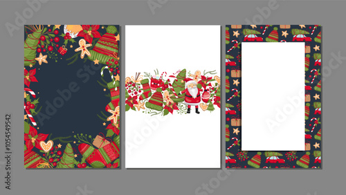 ute Merry Christmas and Happy New Year greeting cards. Hand drawn holiday poster template, postcard design. Vector illustration EPS 10. Place your text	
