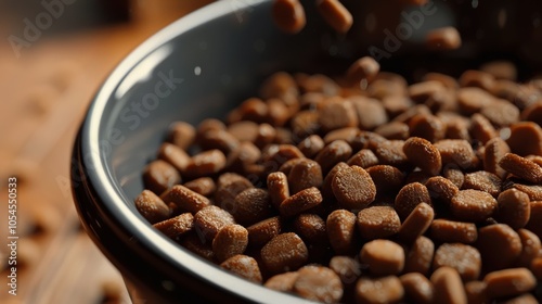 This image shows a bowl overflowing with dog food, ready to be served. The close-up highlights the texture, color, and abundance of the kibble.