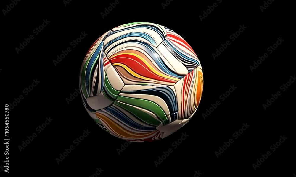 A colorful soccer ball with a unique striped pattern
