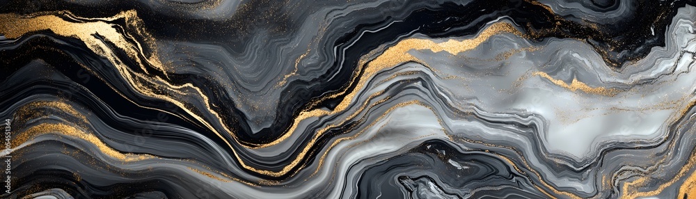 Abstract Swirling Pattern of Black, Grey, and Gold Paint Abstract Swirling Pattern of Black, Grey, and Gold Paint