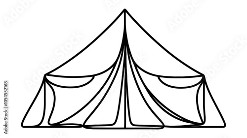 One continuous line illustration of a tent, isolated on white background.