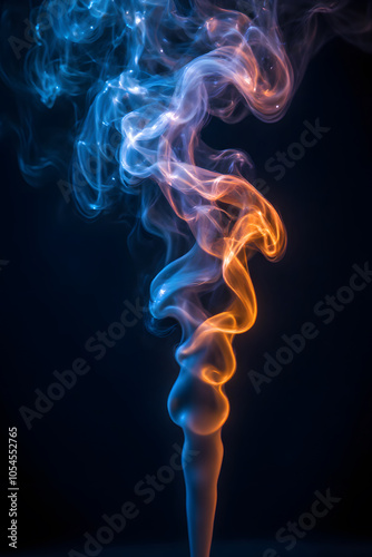 Mystical blue and orange smoke swirl on dark background