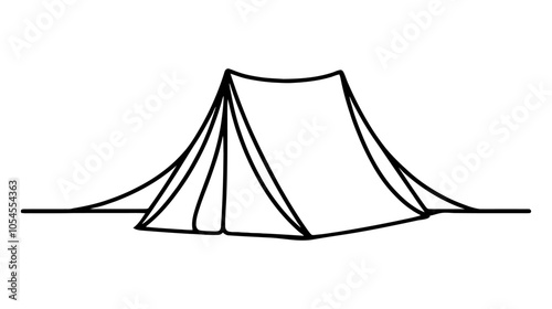 One continuous line illustration of a tent, isolated on white background.