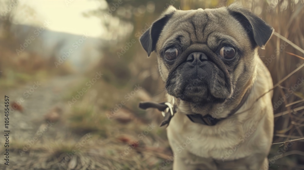 A charming pug with expressive eyes sits in a natural outdoor setting, surrounded by gentle autumn colors, exuding a sense of warmth and companionship. A charming pug with expressive eyes sits in a natural outdoor setting, surrounded by gentle autumn colors, exuding a sense of warmth and companionship.