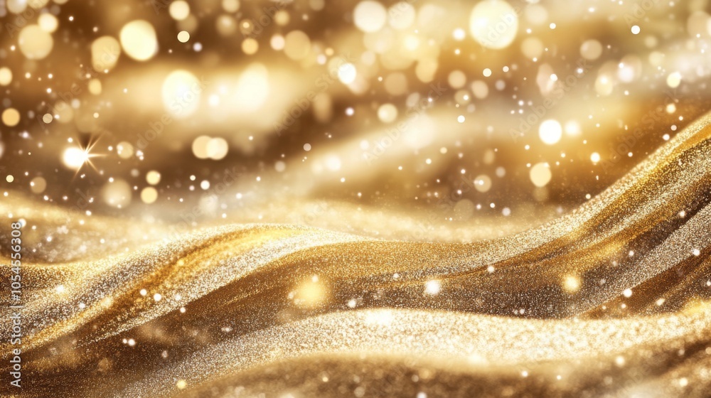 Gold wave pattern with sparkling light effects, creating an elegant and luxurious feel. Gold wave pattern with sparkling light effects, creating an elegant and luxurious feel.