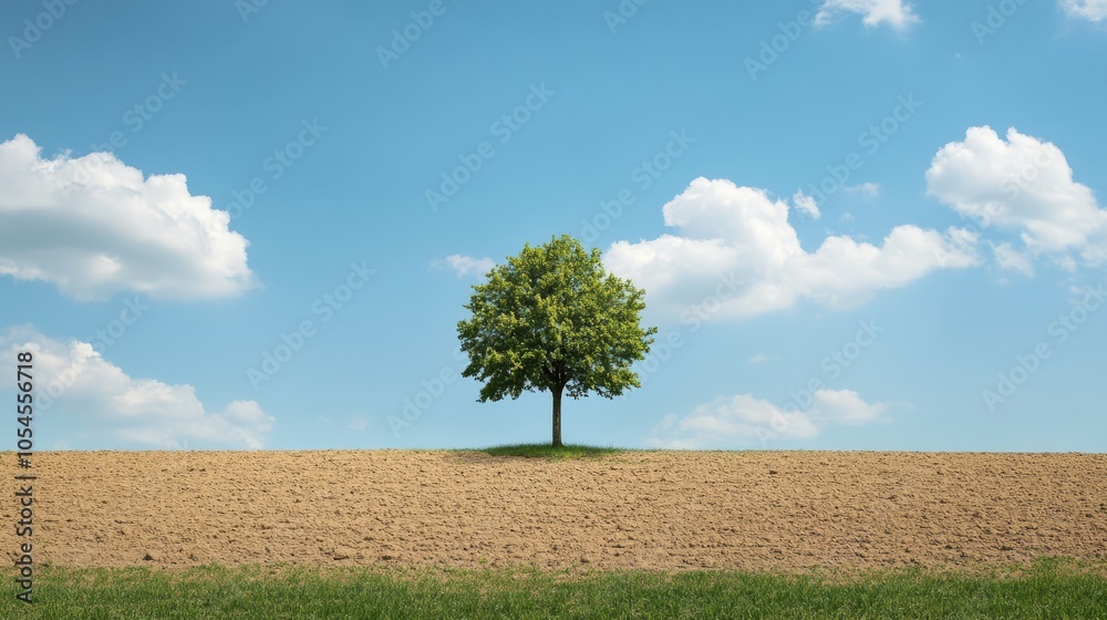 A single tree growing in a barren field A single tree growing in a barren field
