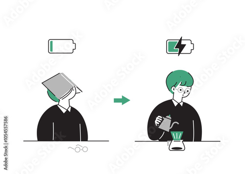 コーヒーで体力充電する男の子