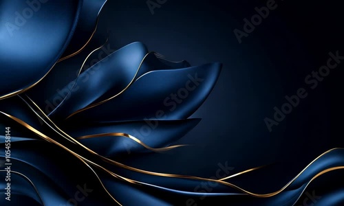 Elegant blue and gold abstract design with flowing shapes.