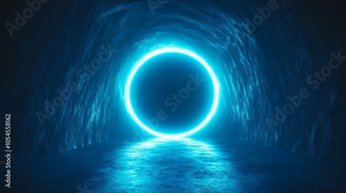 Illuminated Circular Portal in a Dark Tunnel