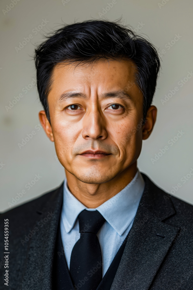 A man in a suit and tie looking directly at the camera A man in a suit and tie looking directly at the camera