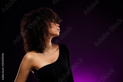 Photo of gorgeous dreamy alluring lady dancer isolated on dark purple background