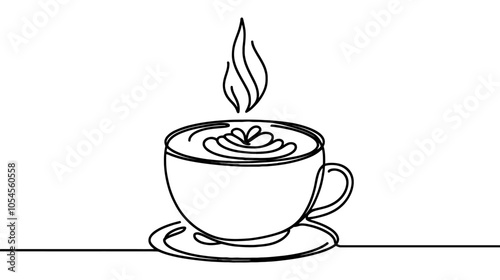 One continuous line illustration of a coffee mug with a heap of foam, isolated on white background.