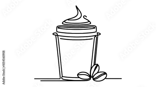 One continuous line illustration of a coffee mug with a heap of foam, isolated on white background.