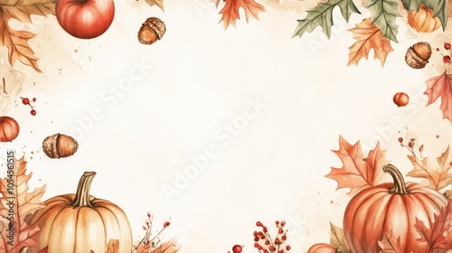 Autumn Harvest Background with Pumpkins and Leaves