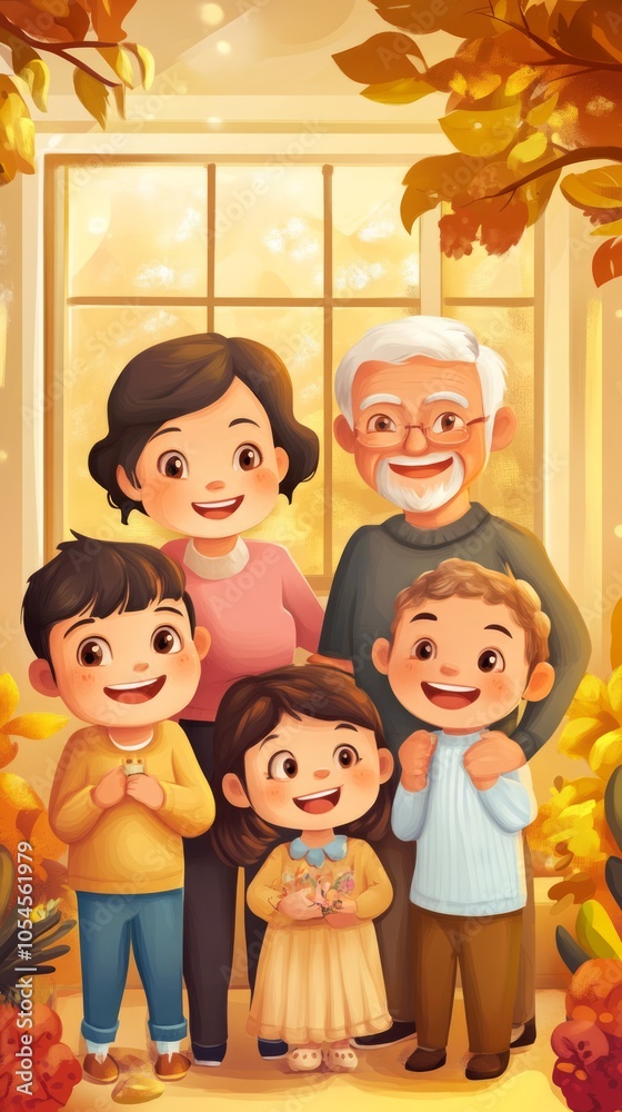 Joyful Family Portrait in Autumn Setting Joyful Family Portrait in Autumn Setting