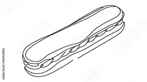 One continuous line illustration of an éclair, isolated on white background.
