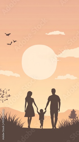 Family Silhouette at Sunset with Child