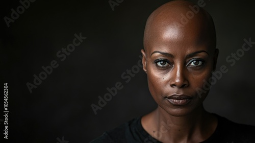 Portrait of a dark-skinned woman suffering from cancer after severe hair loss due to chemotherapy treatment