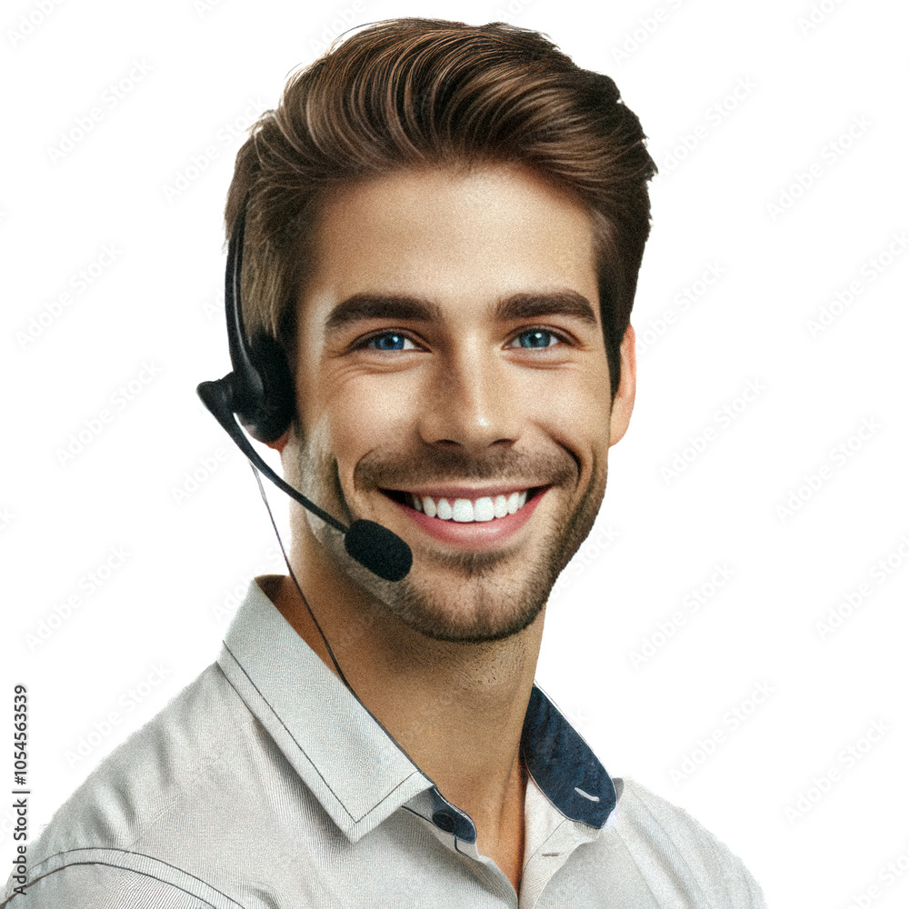 portrait of a smiling male call center operator with a headset, isolated on a transparent background. portrait of a smiling male call center operator with a headset, isolated on a transparent background.