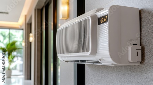 Wallpaper Mural A contemporary home features a grey exterior and an air source heat pump, ideal for energy efficiency during cold winter nights Torontodigital.ca