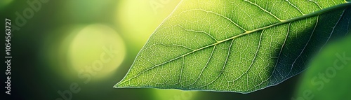 Close-up of a Green Leaf with Visible Veins and Delicate Texture