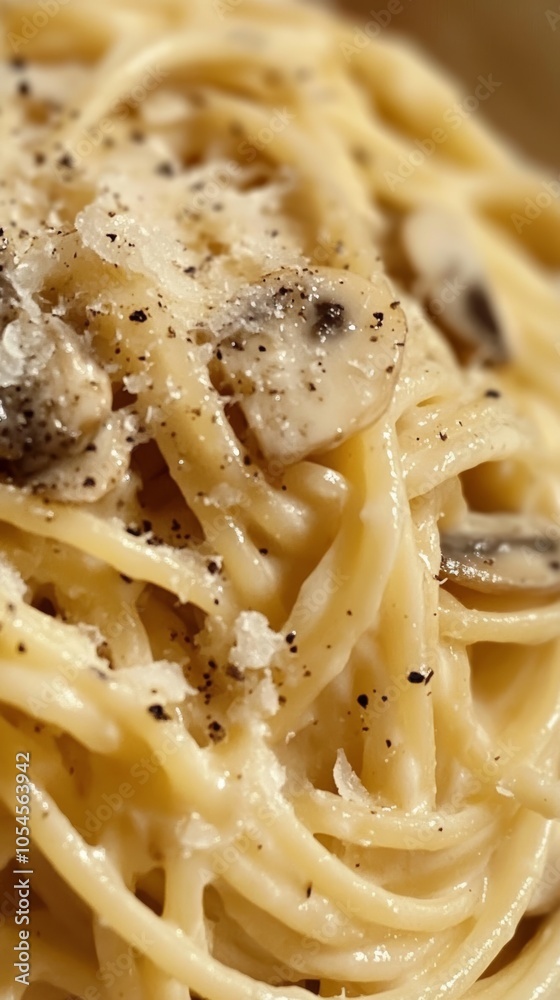Creamy spaghetti with mushrooms and black pepper Creamy spaghetti with mushrooms and black pepper