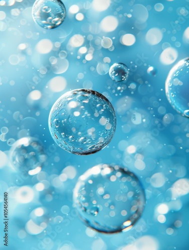 Bubbles are gracefully floating in water, accompanied by sparkling reflections of light dancing around them