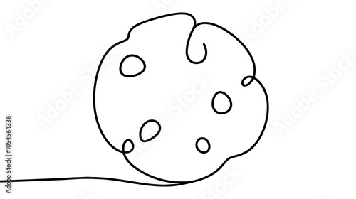 One continuous line illustration of chocolate chip cookies, isolated on white background.