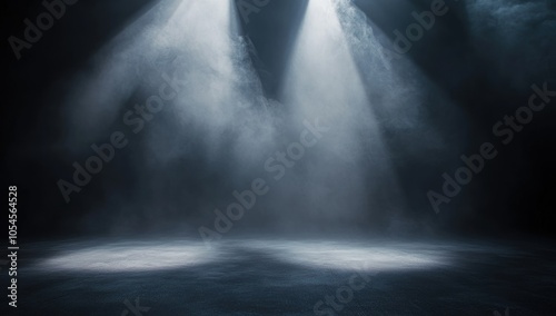 Dark Stage with Spotlights and Smoke