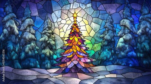 Christmas tree portrayed in a stained glass style 