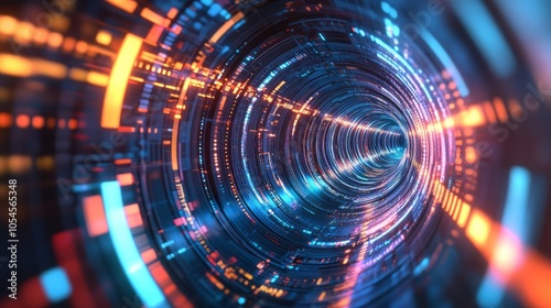 Futuristic Abstract Tunnel with Digital Lights and Colorful Patterns