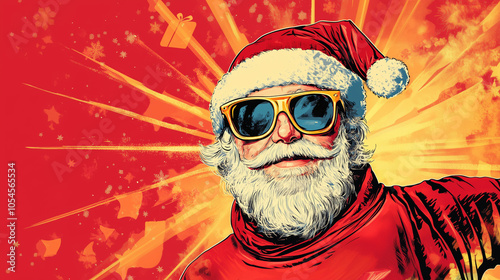 Christmas pop up art of Santa wearing sunglasses
