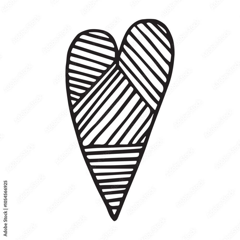 Thin Geometric Heart Icon with Hatched Lines Ornament. Hand-Drawn Abstract Doodle Love Icon. Black Outline Isolated Element. Thin Geometric Heart Icon with Hatched Lines Ornament. Hand-Drawn Abstract Doodle Love Icon. Black Outline Isolated Element.