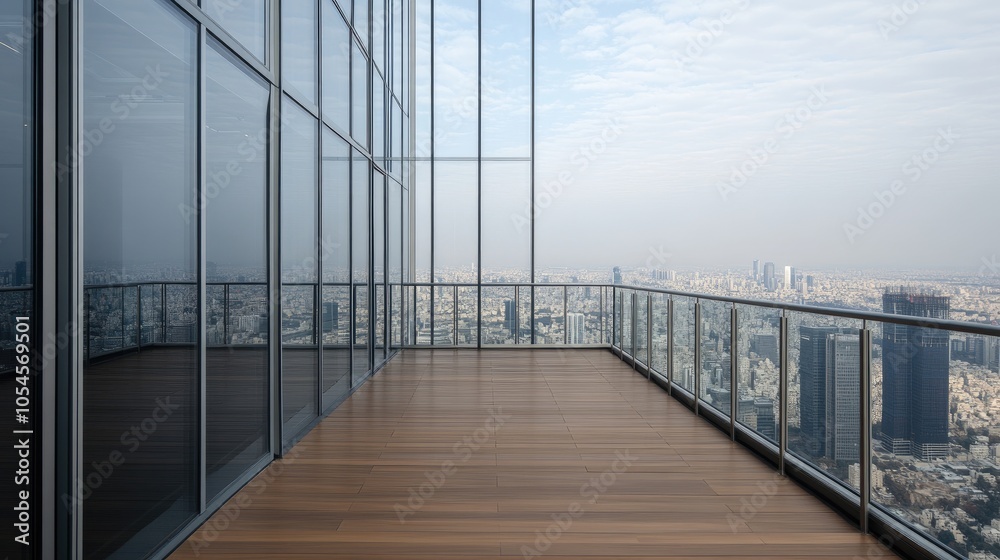 Enjoy breathtaking views of Tel Aviv and the sea from a sleek modern balcony lined with a glass railing, set amidst urban scenery Enjoy breathtaking views of Tel Aviv and the sea from a sleek modern balcony lined with a glass railing, set amidst urban scenery