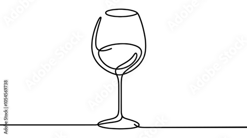One continuous line illustration of a wine glass, isolated on white background.