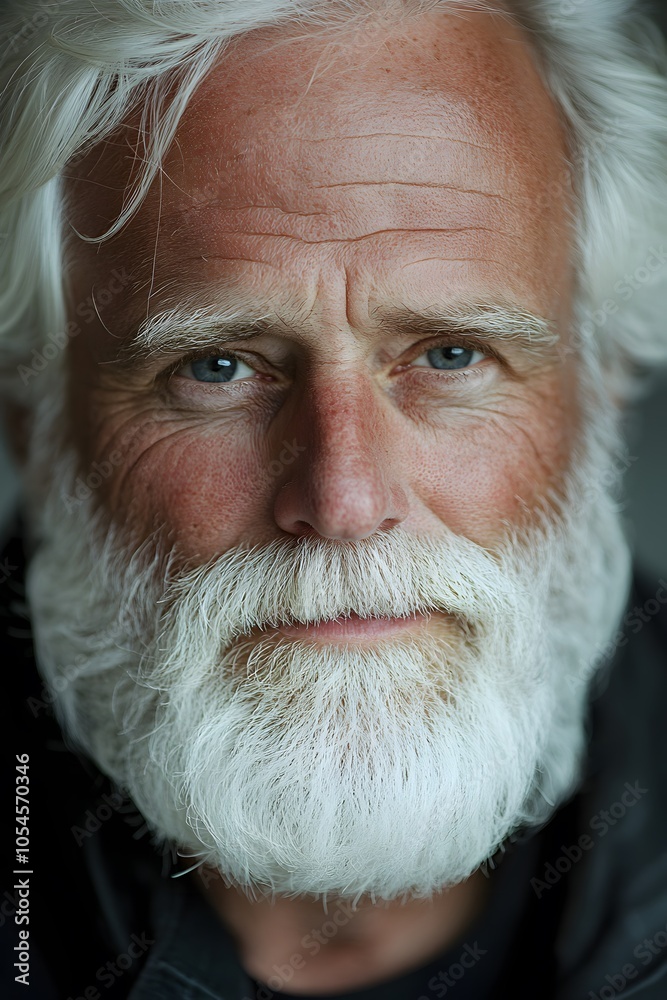A close up of a man with white hair and beard A close up of a man with white hair and beard