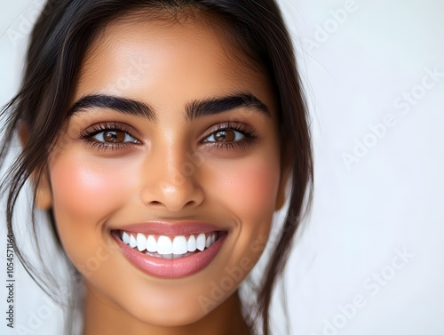 a close up photo portrait of a beautiful young asian indian woman on white background