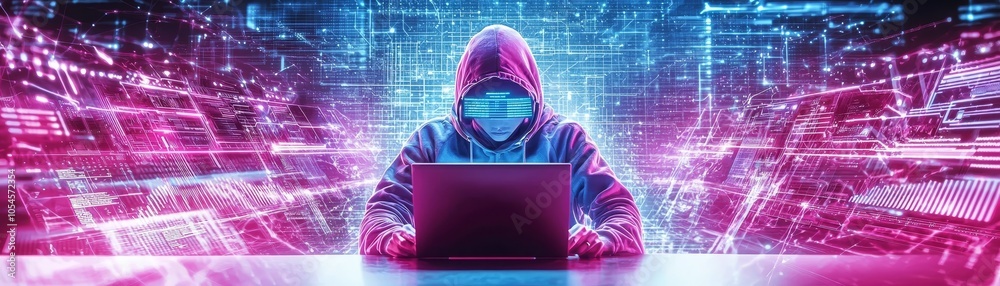 Futuristic Synthwave Character with Laptop Futuristic Synthwave Character with Laptop